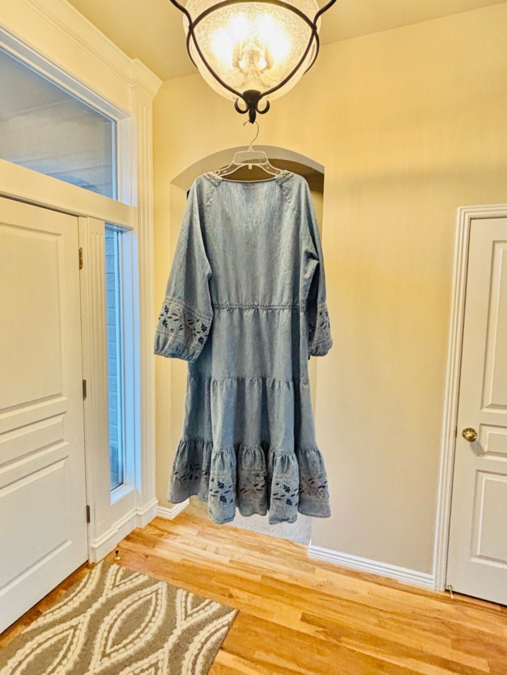 St. John's Bay Light Blue Embroidered V-Neck Tiered Midi - Picture 3 of 5